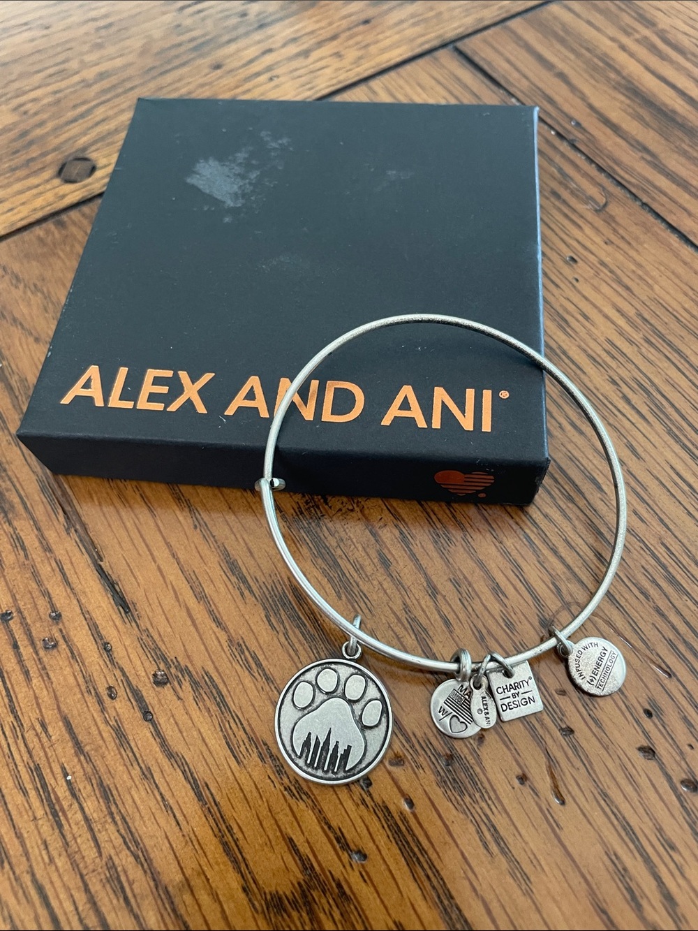 Alex and Ani Silver Paw Print Charm Bangle Bracelet